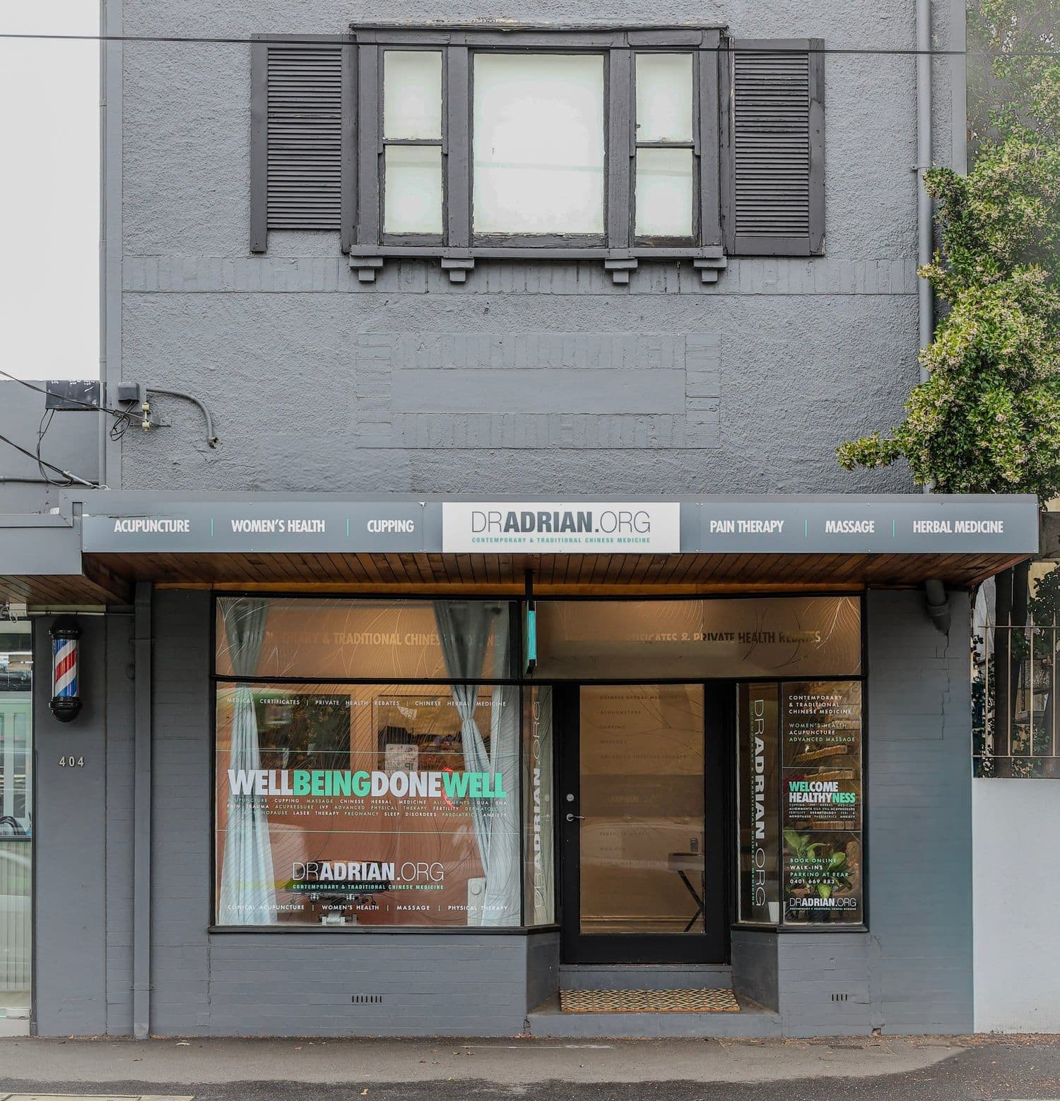 The DrAdrian.org clinic storefront at 402 Burke Rd, Camberwell